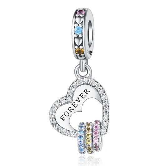 Ασημένιο 925 Charm Καρδιά “Forever” με Πολύχρωμες Πέτρες (C1352)