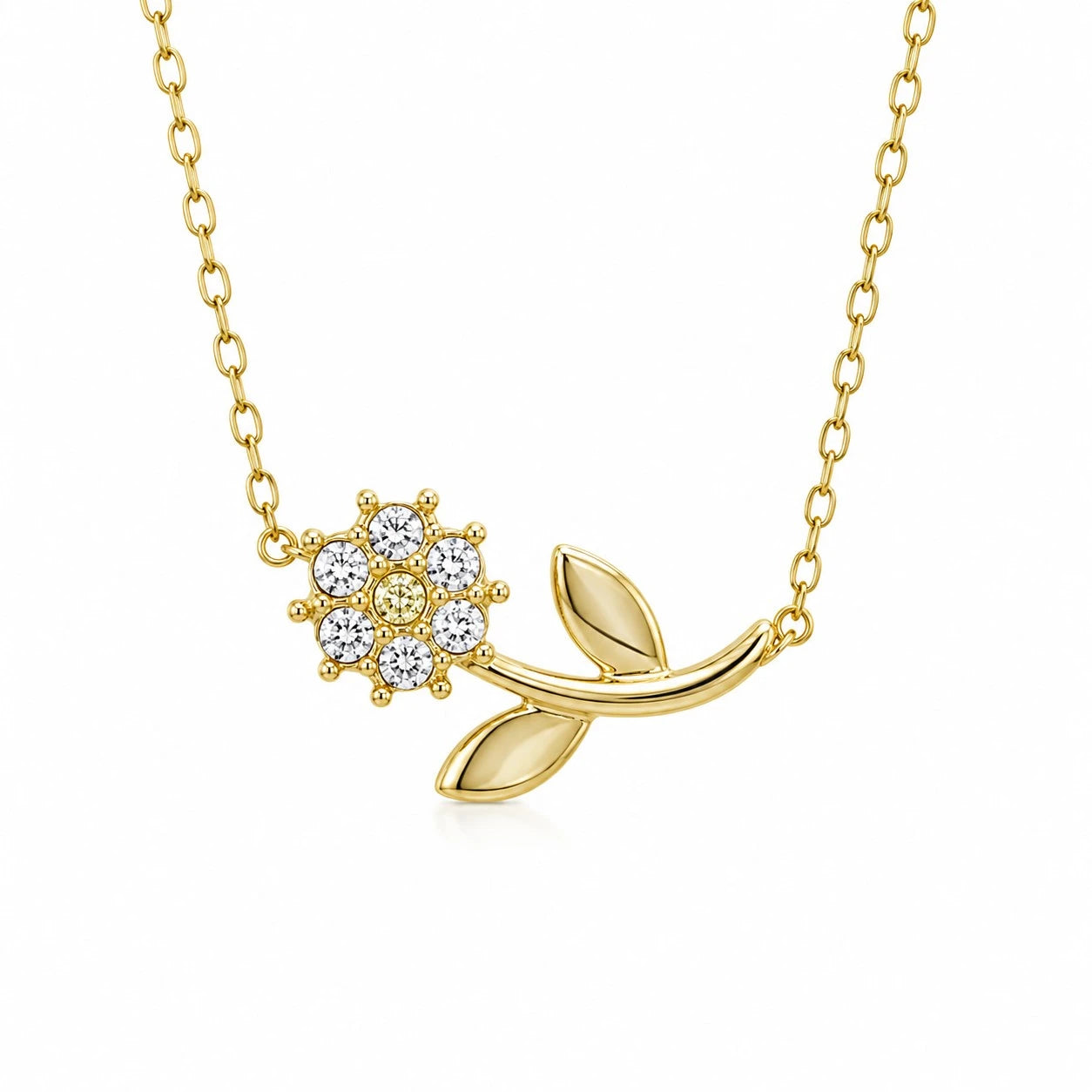 Ασημένιο κολιέ 925 λουλούδι με κρύσταλλα Swarovski επιχρυσωμένο (J1003)