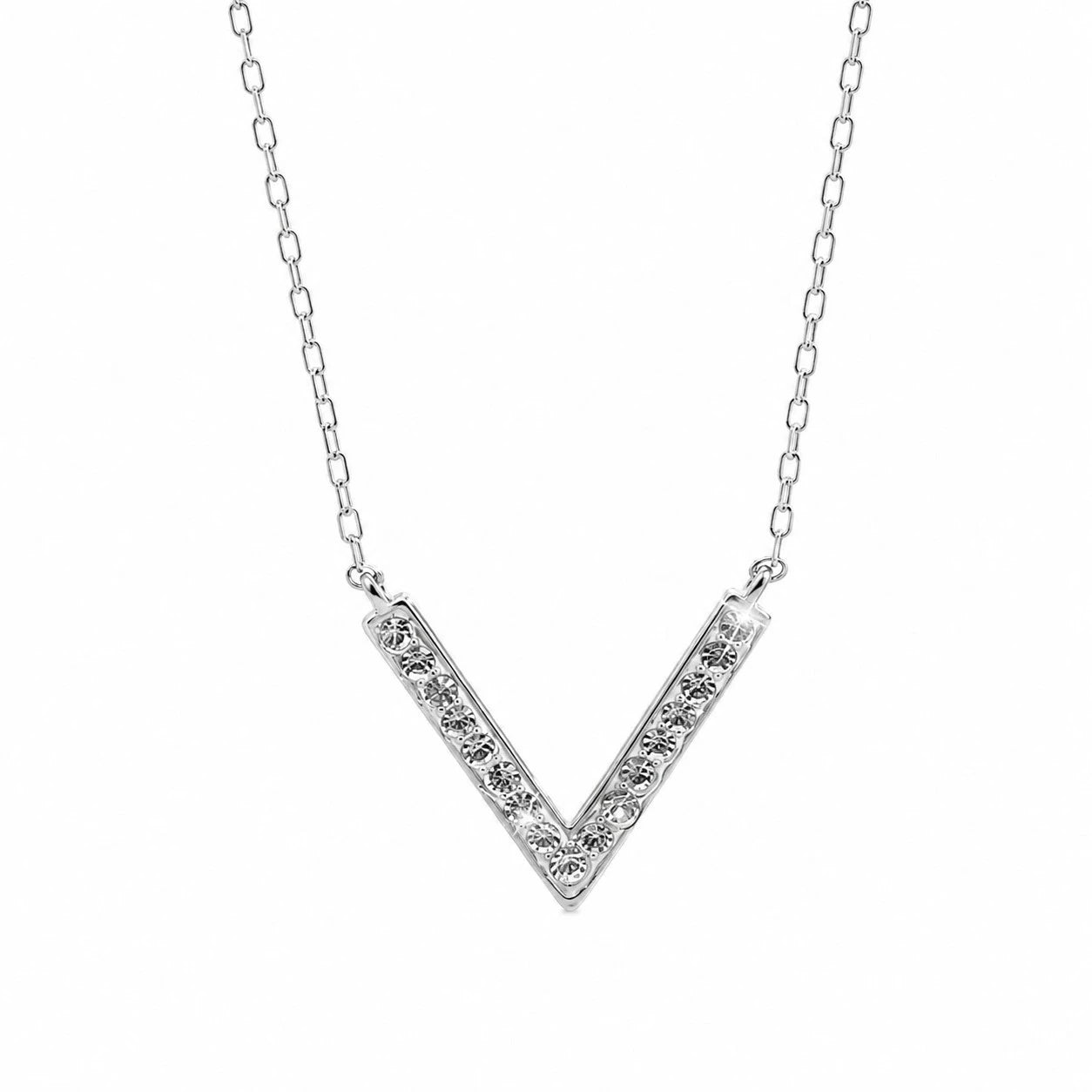 Ασημένιο κολιέ 925 σχήμα V με κρύσταλλα Swarovski (J1014)