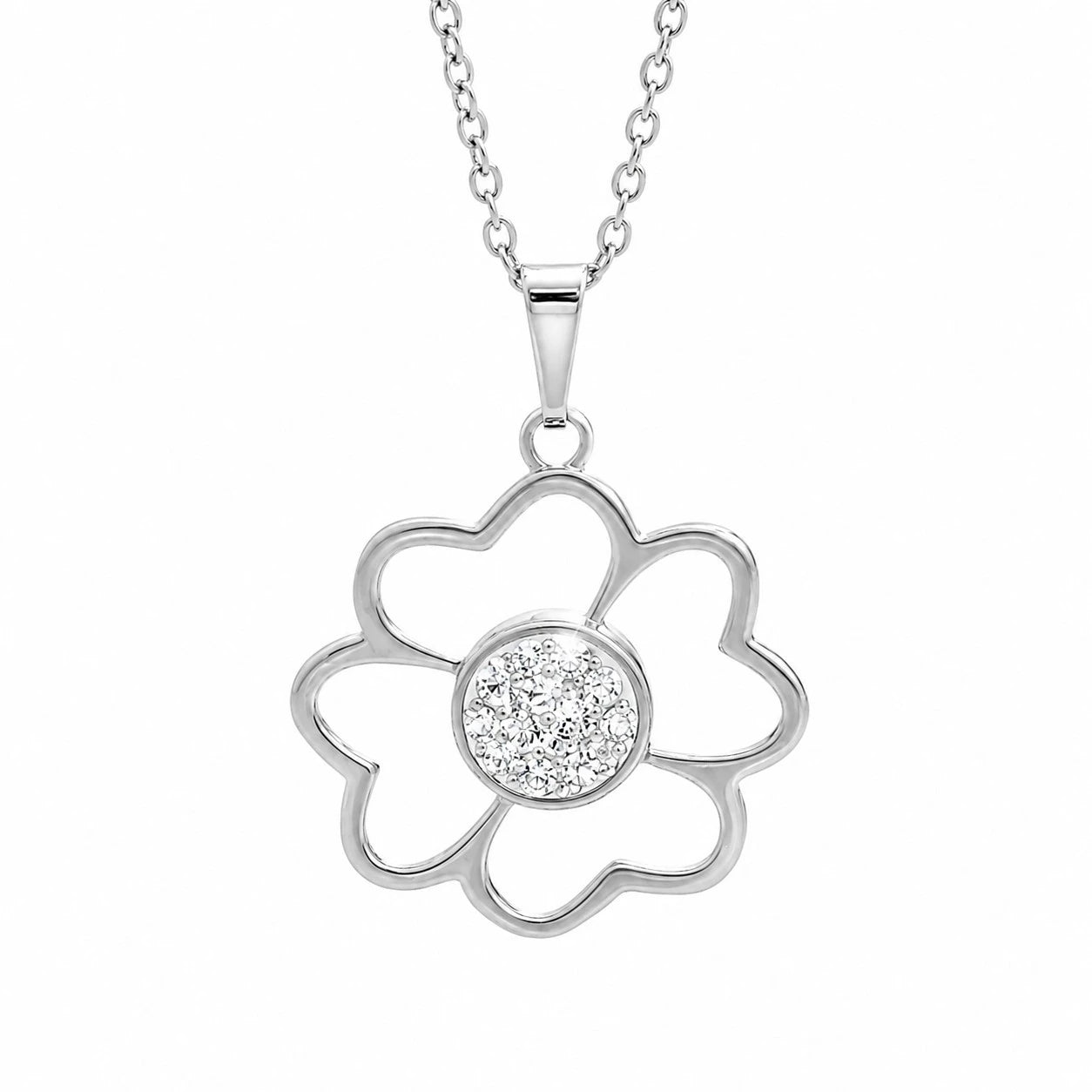 Ασημένιο κολιέ 925 λουλούδι με κρύσταλλα Swarovski (J1017)