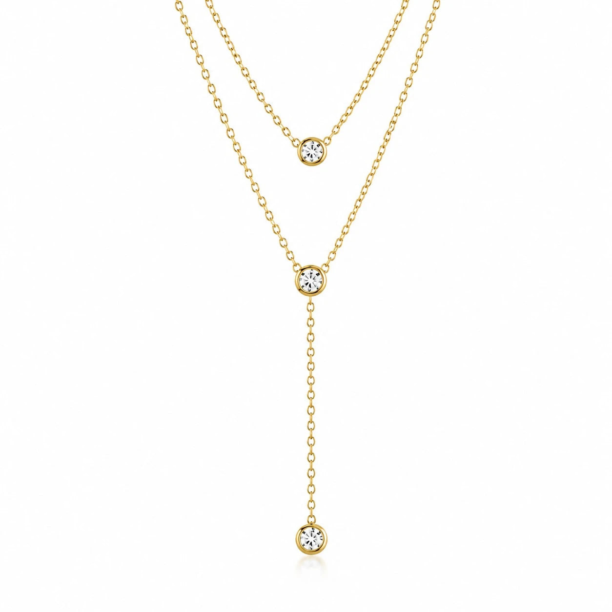 Ατσάλινο κολιέ με κρύσταλλα Swarovski επιχρυσωμένο (J1036)