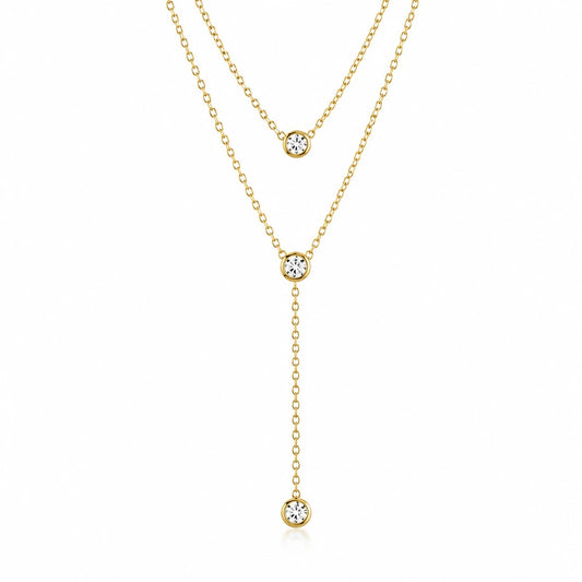 Ατσάλινο κολιέ με κρύσταλλα Swarovski επιχρυσωμένο (J1036)