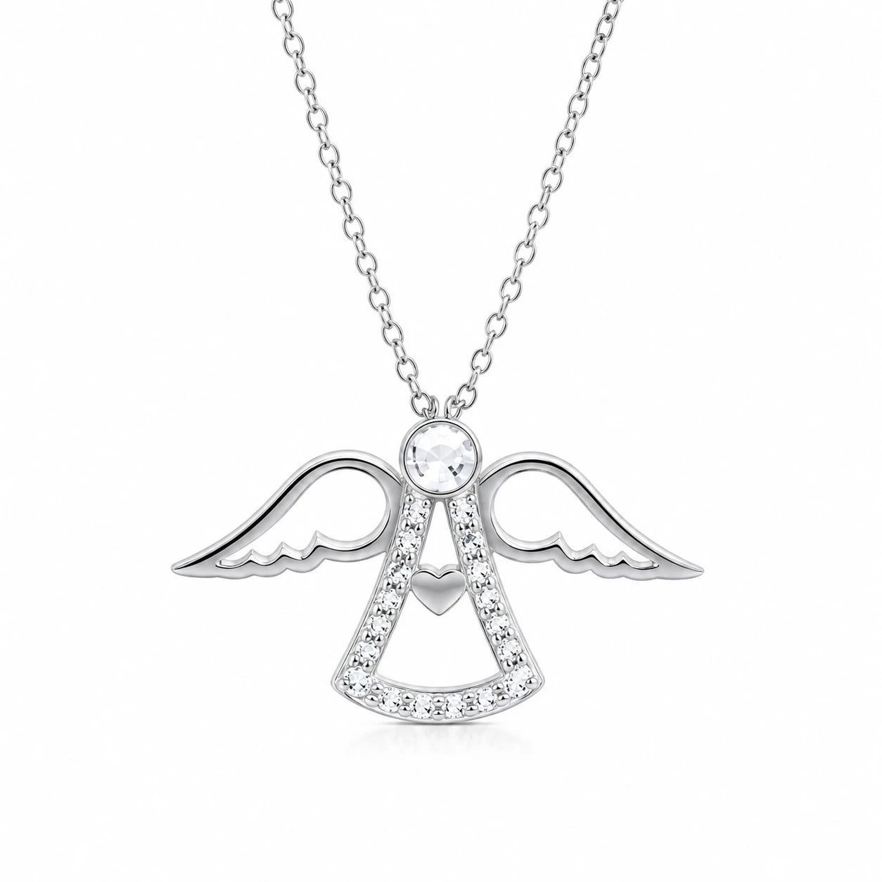 Ατσάλινο κολιέ αγγελάκι με κρύσταλλα Swarovski (J1037)
