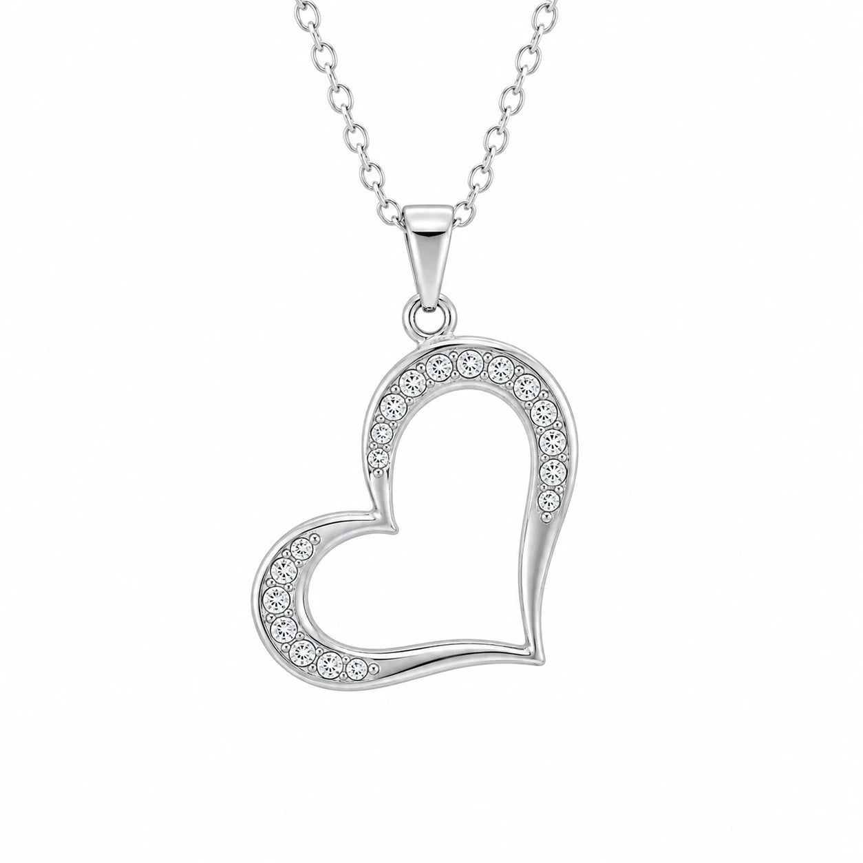 Ατσάλινο κολιέ καρδιά με κρύσταλλα Swarovski (J1045)