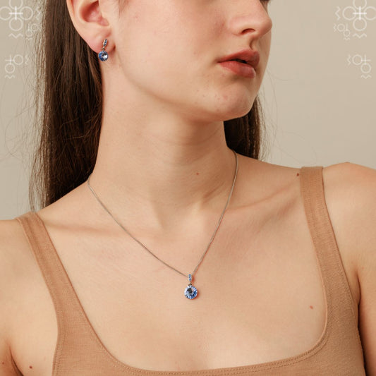 Κολιέ από ορείχαλκο με κρύσταλλα Swarovski® ζαφείρι (F1075) - charmy.gr