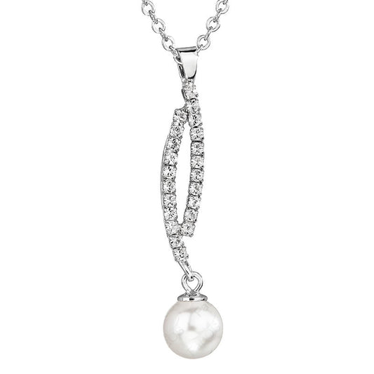 Κολιέ από ορείχαλκο με πέρλα & κρύσταλλα Swarovski crystal (F1093) - charmy.gr