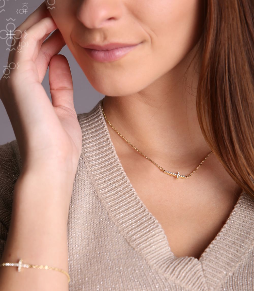 Κολιέ από ορείχαλκο σταυρός με κρύσταλλα Swarovski (F1095) - charmy.gr