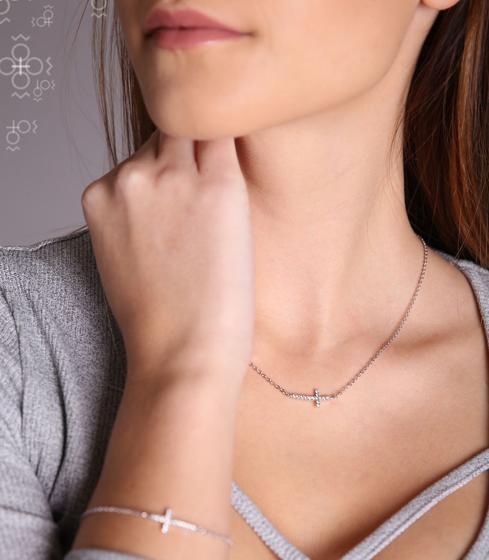 Κολιέ από ορείχαλκο σταυρός με κρύσταλλα Swarovski (F1096) - charmy.gr