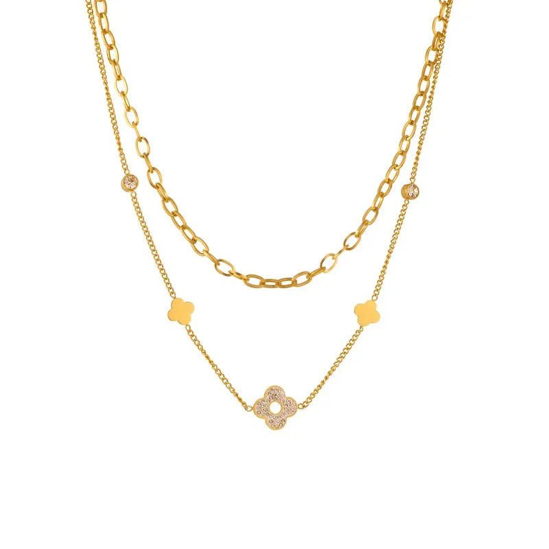 Κολιέ ατσάλινο διπλό επιχρυσωμένο 18k (N1552) - charmy.gr