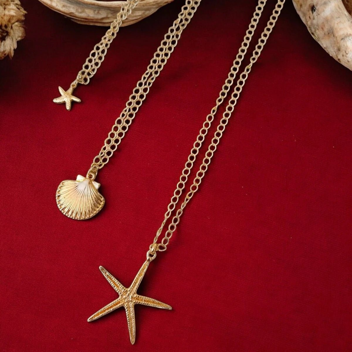 Κολιέ καλοκαιρινό τριπλό επιχρυσωμένο από ορείχαλκο (N1338) - charmy.gr