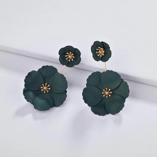 Κρεμαστά σκουλαρίκια λουλούδι χρώμα πράσινο 8cm (E1373)