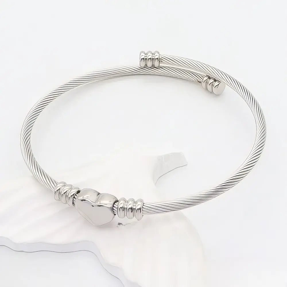 Μινιμαλιστικό Ασημί Βραχιόλι από Ατσάλι με Καρδιά (B3450) - charmy.gr