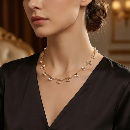 Ατσάλινο κολιέ με πέρλες (N3023)