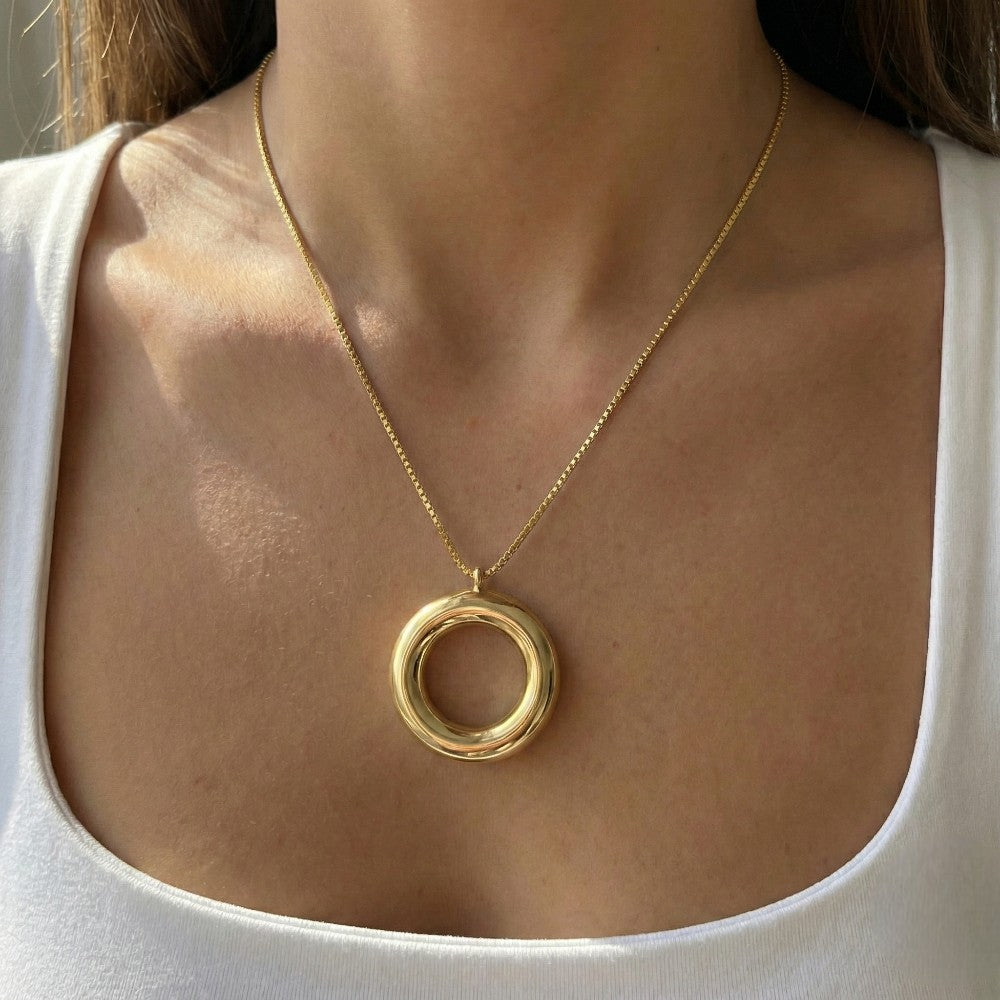 Ατσάλινο Χρυσό Κολιέ με Στρογγυλό Κρεμαστό (N3317)