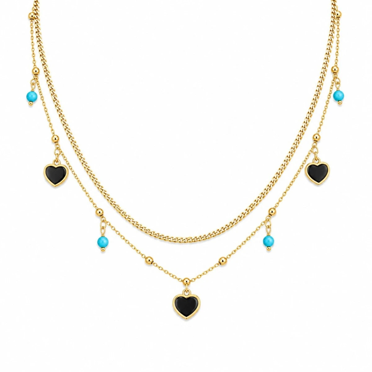 Κολιέ ατσάλι χρυσό διπλό με charms (N3374)