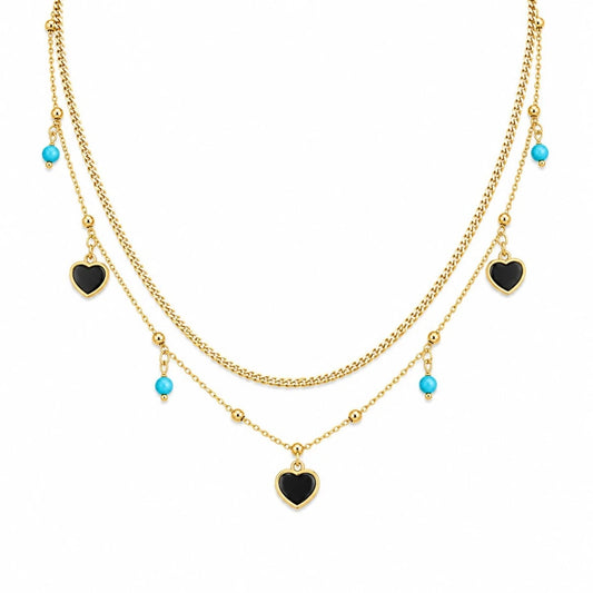 Κολιέ ατσάλι χρυσό διπλό με charms (N3374)