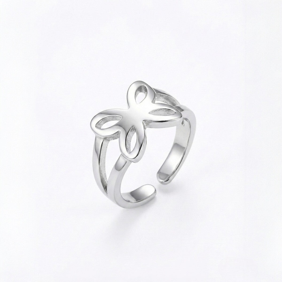 Ατσάλινο Ασημί Δαχτυλίδι Πεταλούδα Adjustable (R1097)