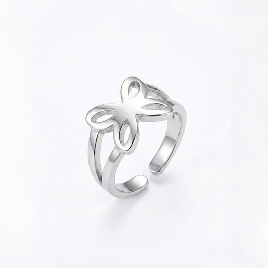 Ατσάλινο Ασημί Δαχτυλίδι Πεταλούδα Adjustable (R1097)