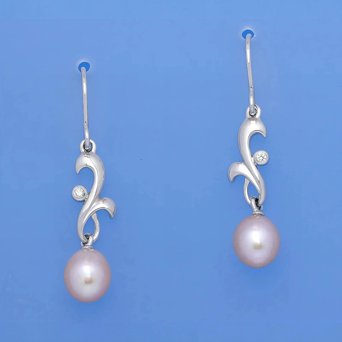 Σκουλαρίκια από Ασήμι 925 μάκρος 3.5cm με Ροζ Μαργαριτάρι Γλυκού Νερού (PE005) - charmy.gr