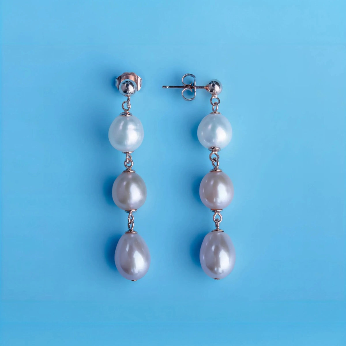 Σκουλαρίκια από Ασήμι 925 μάκρος 4cm με Τριπλά Μαργαριτάρια του Γλυκου Νερού σε Λευκούς και Ροζ Τόνους (PE014) - charmy.gr