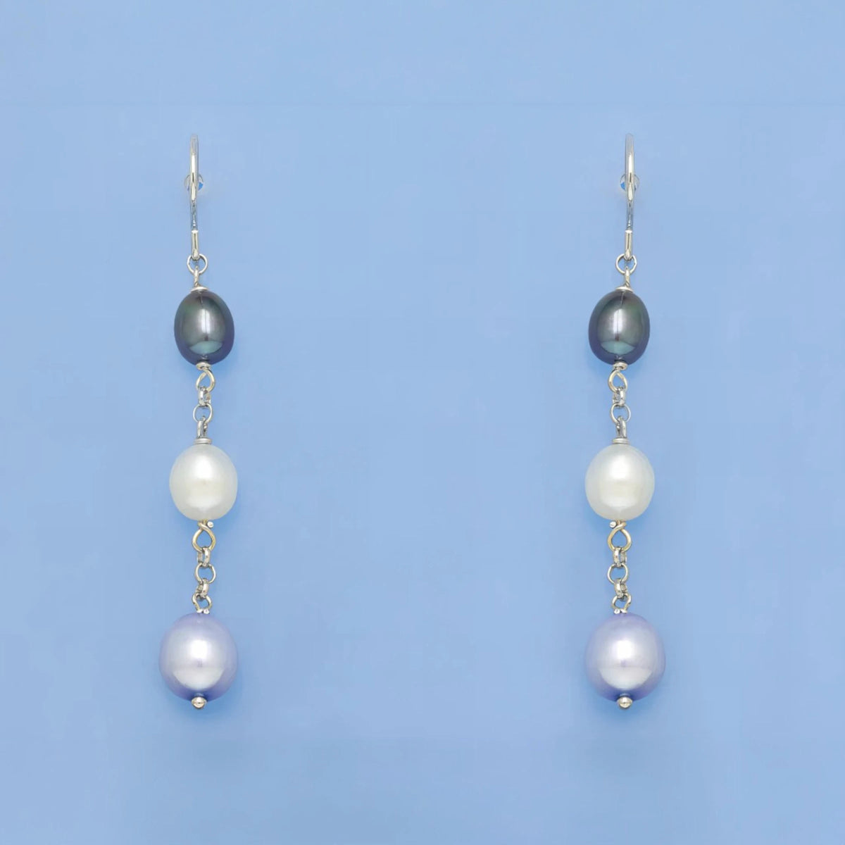 Σκουλαρίκια από Ασήμι 925 μάκρος 5cm με Πολύχρωμα Μαργαριτάρια του Γλυκου Νερού (PE012) - charmy.gr