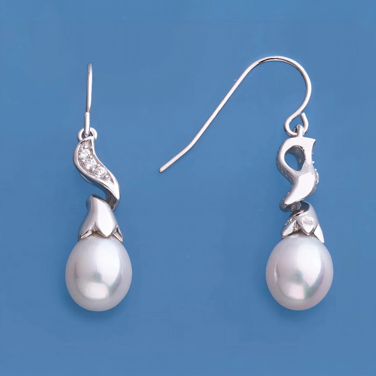 Σκουλαρίκια από Ασήμι 925 με Μαργαριτάρι Γλυκού Νερού & Ζιργκόν 3cm (PE001) - charmy.gr