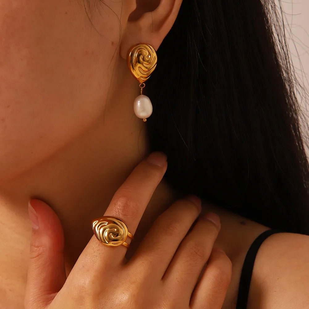 Σκουλαρίκια ατσάλινα με μαργαριτάρι του γλυκού νερού 4cm (E1553) - charmy.gr