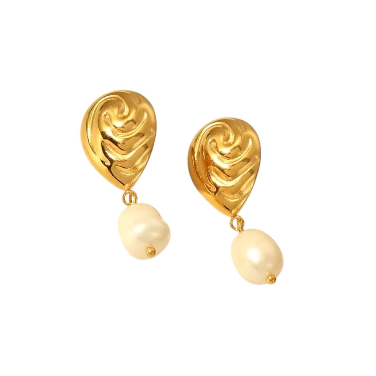 Σκουλαρίκια ατσάλινα με μαργαριτάρι του γλυκού νερού 4cm (E1553) - charmy.gr