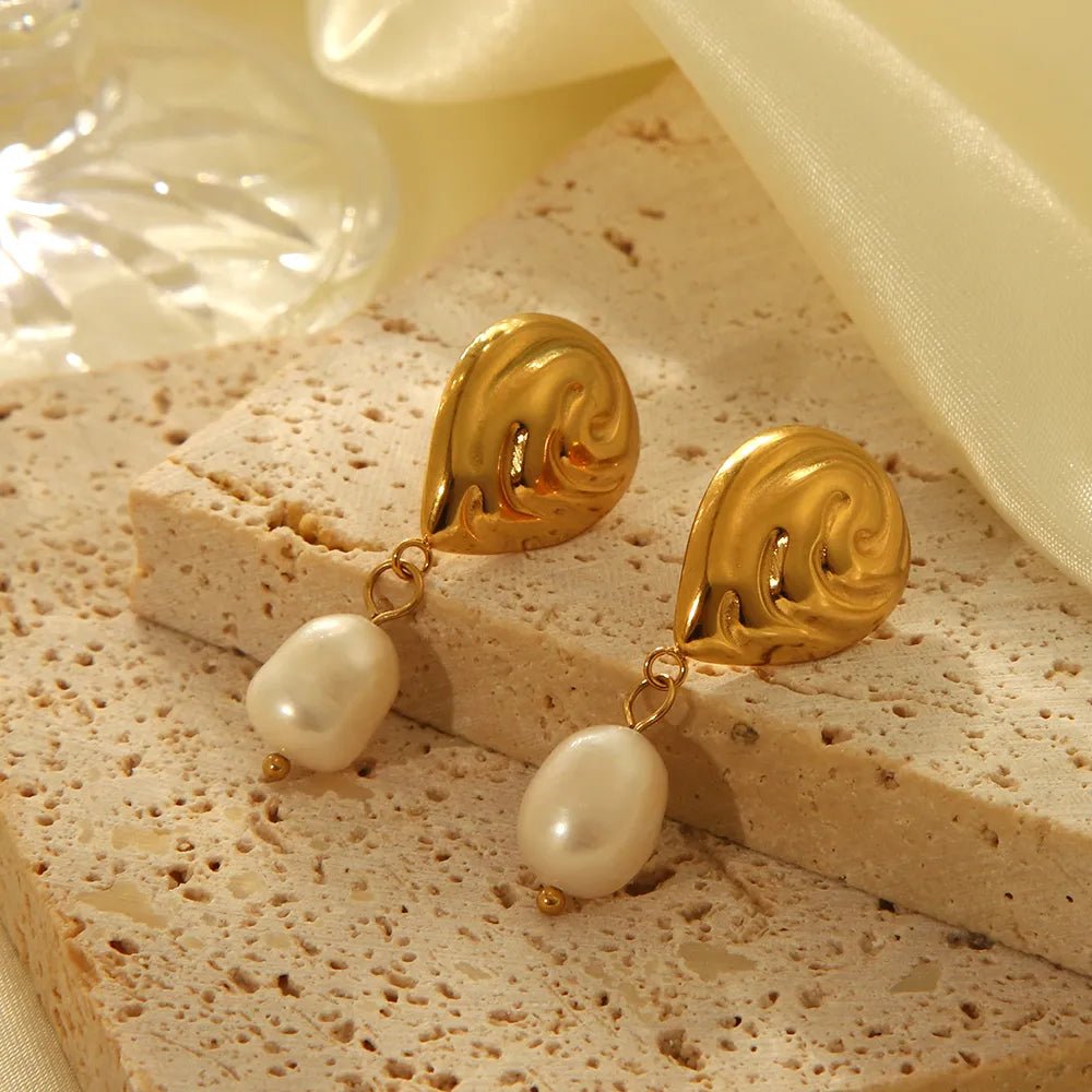 Σκουλαρίκια ατσάλινα με μαργαριτάρι του γλυκού νερού 4cm (E1553) - charmy.gr