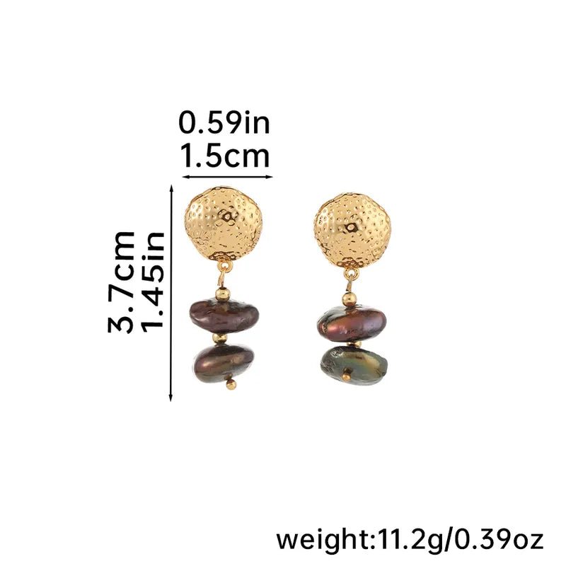 Σκουλαρίκια χάλκινα με μαύρα μαργαριτάρια του γλυκού νερού 3.7cm (E1558) - charmy.gr