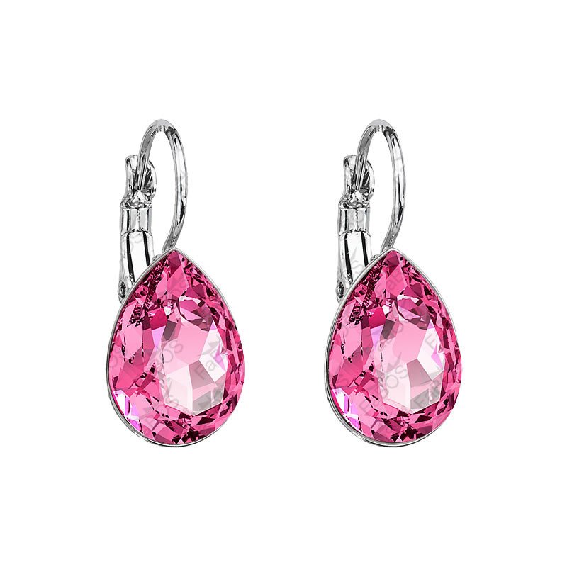 Χειροποίητα σκουλαρίκια κρεμαστά με κρύσταλλο ροζ swarovski (F1128) - charmy.gr