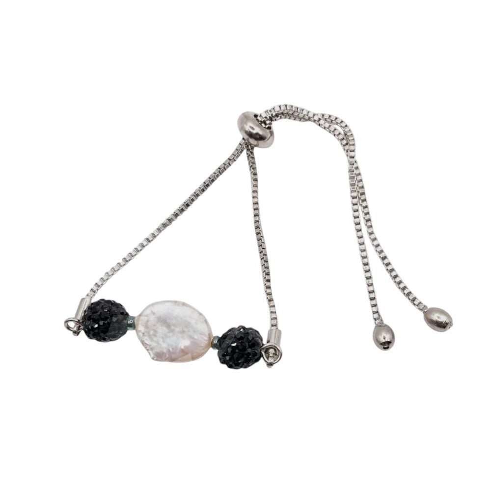 Χειροποίητο βραχιόλι από ορείχαλκο με μαργαριτάρι καλλιεργημένο και κρυστάλλινα διακοσμητικά (B1102) - charmy.gr