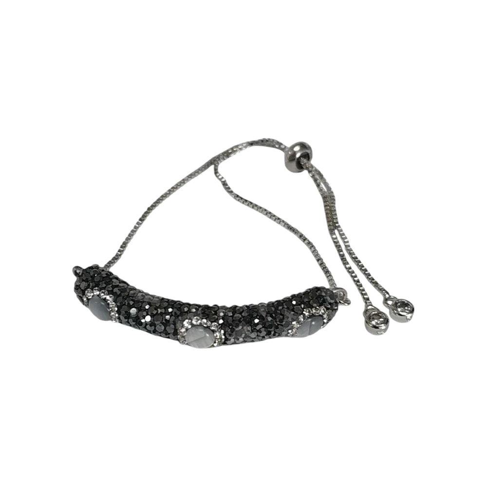 Χειροποίητο βραχιόλι ατσάλινο με πετράδια μάτι γάτας γκρι και ζιργκόν (B1119) - charmy.gr