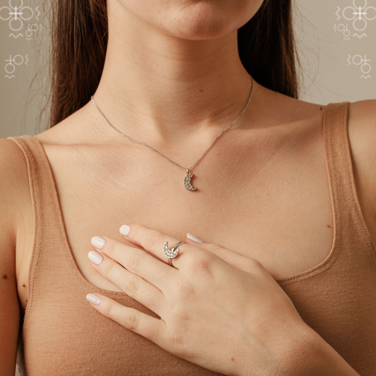 Χειροποίητο κολιέ με κρύσταλλα Swarovski φεγγάρι (F1056)