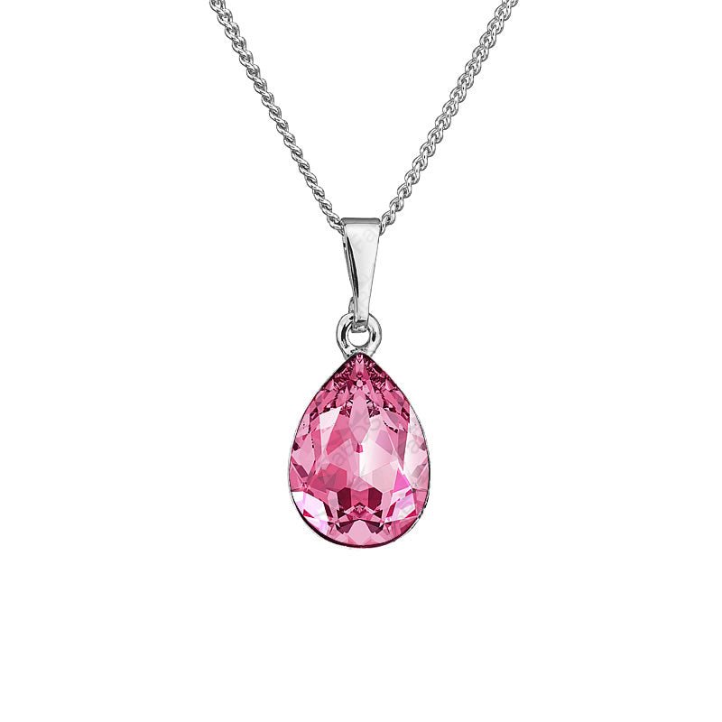 Χειροποίητο κολιέ με κρύσταλλα Swarovski σταγόνα ροζ χρώμα (F1013)
