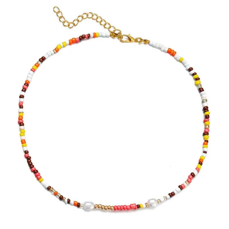 Καλοκαιρινό κολιέ με χάντρες και πέρλες (N1183) - necklace - charmy.gr