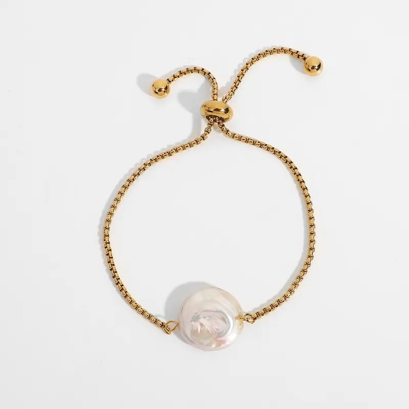 Γυναικείο ατσάλινο βραχιόλι επιχρυσωμένο με πέρλα (B1253) - bracelet - charmy.gr