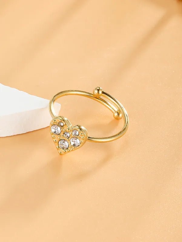 Ατσάλινο δαχτυλίδι καρδιά επιχρυσωμένο με ζιργκόν ρυθμιζόμενο (R1331) – ring – charmy.gr