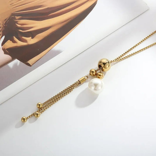 Ατσάλινο κολιέ με πέρλα επιχρυσωμένο (N1560) – necklace – charmy.gr