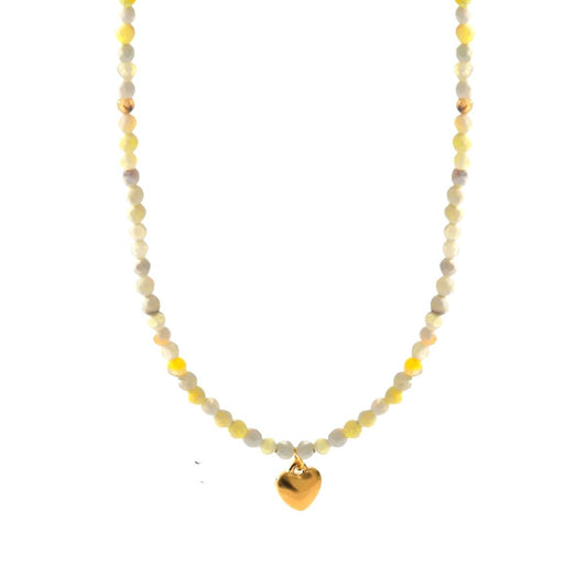 Γυναικείο ατσάλινο κολιέ με χάντρες από φυσικές πέτρες και μενταγιόν καρδιά (N1156) - necklace - charmy.gr