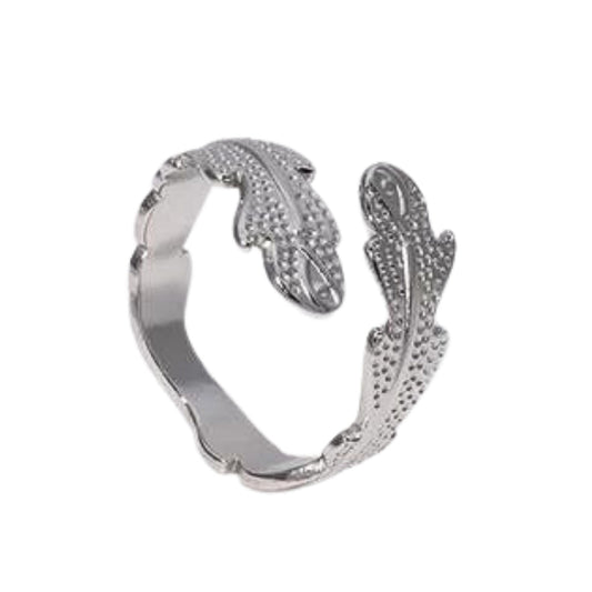 Ατσάλινο ρυθμιζόμενο δαχτυλίδι ασημί φτερό (R1276) - rings - charmy.gr