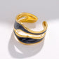 Γυναικείο ατσάλινο ρυθμιζόμενο δαχτυλίδι διπλό με μαύρο σμάλτο (R1228) - ring - charmy.gr