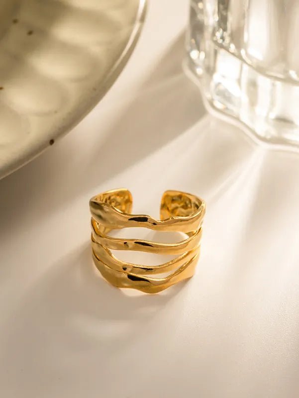 Γυναικείο ατσάλινο ρυθμιζόμενο δαχτυλίδι τετραπλό επιχρυσωμένο 18k (R1245) - ring - charmy.gr