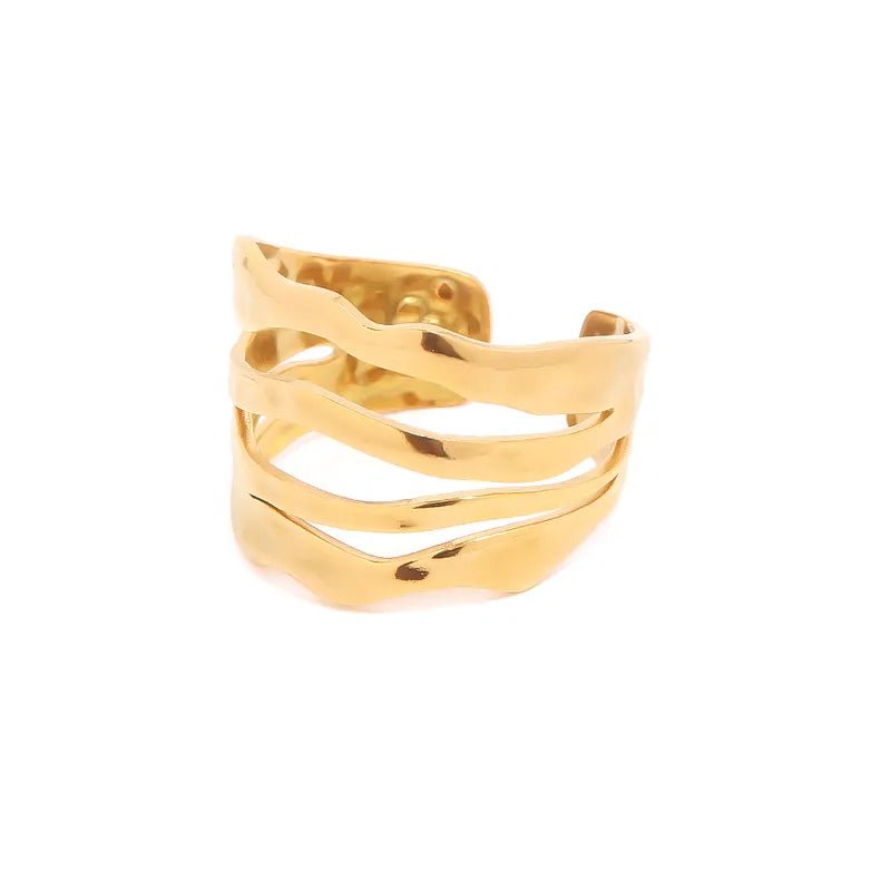 Ατσάλινο ρυθμιζόμενο δαχτυλίδι τετραπλό επιχρυσωμένο 18k (R1245) - ring - charmy.gr