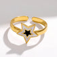 Γυναικείο ατσάλινο ρυθμιζόμενο δαχτυλίδι χρυσό αστέρι με ασπρόμαυρο σμάλτο (R1278) - rings - charmy.gr