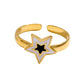 Ατσάλινο ρυθμιζόμενο δαχτυλίδι χρυσό αστέρι με ασπρόμαυρο σμάλτο (R1278) - rings - charmy.gr