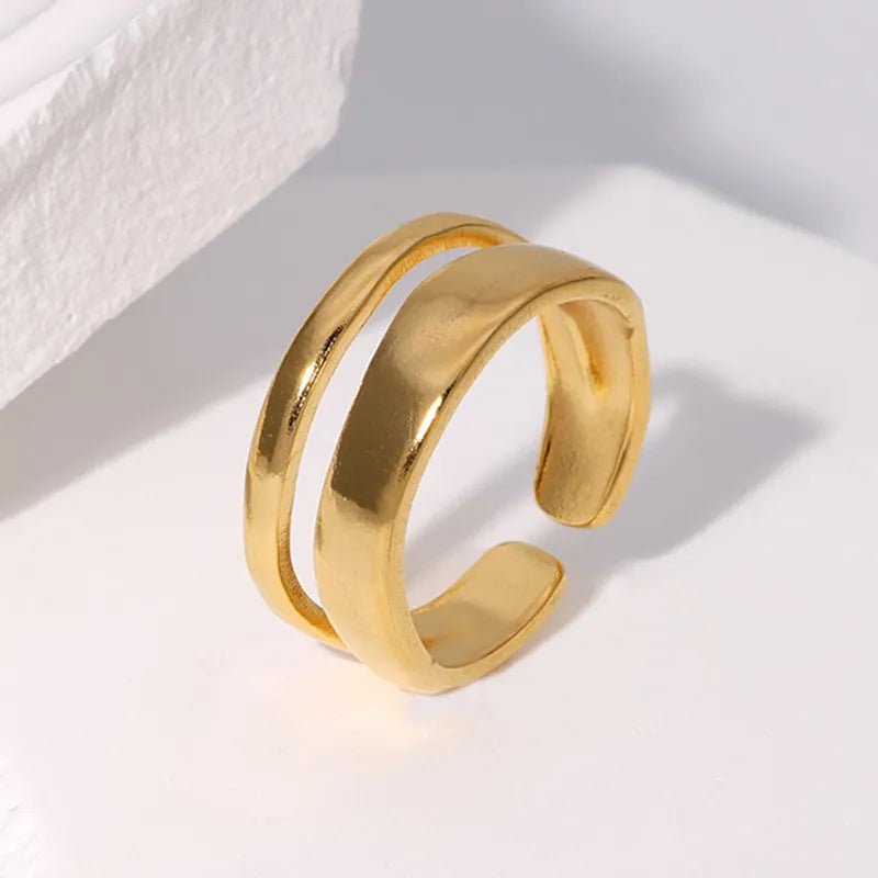 Γυναικείο ατσάλινο ρυθμιζόμενο δαχτυλίδι χρυσό διπλό (R1286) - rings - charmy.gr