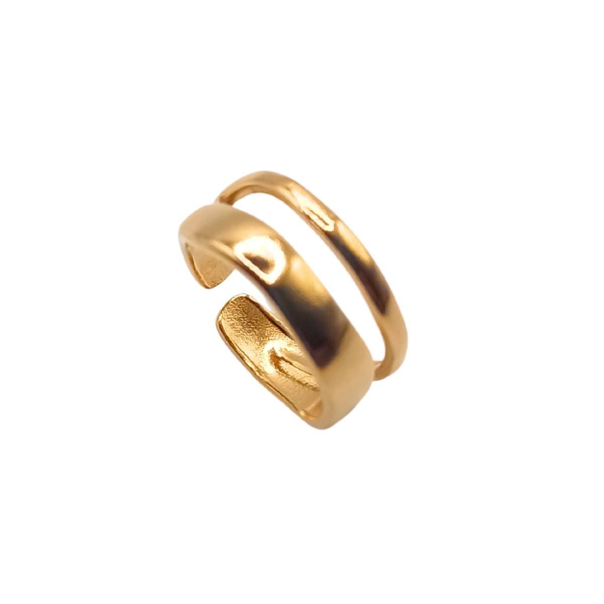Ατσάλινο ρυθμιζόμενο δαχτυλίδι χρυσό διπλό (R1286) - rings - charmy.gr