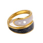 Ατσάλινο ρυθμιζόμενο δαχτυλίδι χρυσό με μαύρο και άσπρο σμάλτο (R1273) - rings - charmy.gr