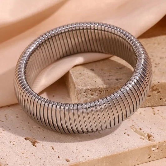 Γυναικείο βραχιόλι ατσάλινο ελαστικό χρώμα ασημί πλάτος 2 εκατοστά (B1468) - bracelet - charmy.gr